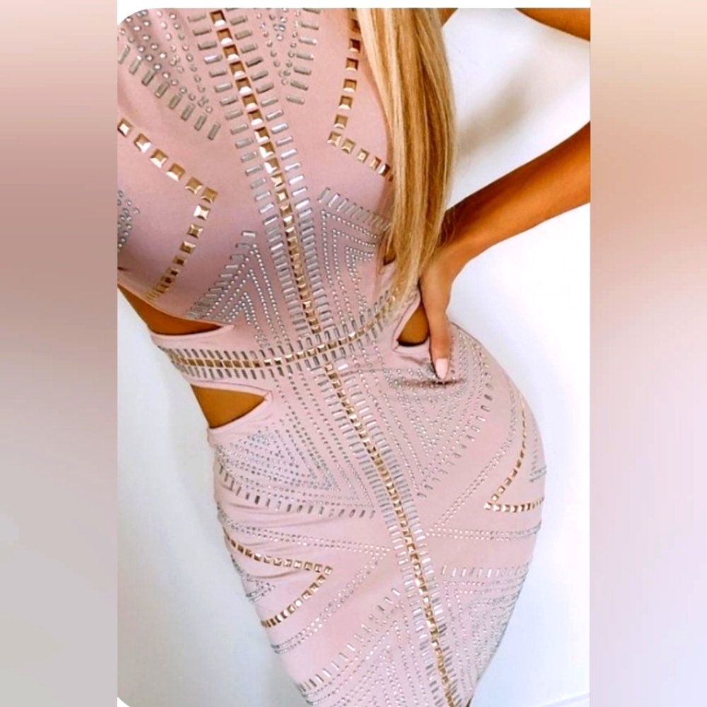 Pink Studded Mini Dress